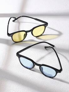 2副男士时尚眼镜，亚克力材质，休闲小矩形海洋风，黑色时尚眼镜，适合度假、外出和搭配服装。 - 彩色 - 查看 2