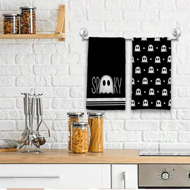 2/4/48件万圣节系列可爱鬼印花洗碗布，万圣节派对装饰，清洁垫，适用于餐厅、厨房、浴室、日常装饰、家庭聚会装饰、家居用品、送给长辈和朋友的礼物 - SJ-213 - 查看 5