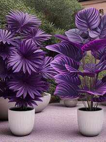 2 件大型 18/12 叶人造绿植，图案生动 - 黑色花盆中的紫色叶子，非常适合家庭、花园和活动装饰 - 非常适合母亲节、父亲节、婚礼、乔迁礼物、活动装饰 | 装饰性室内植物 | 免维护户外植物