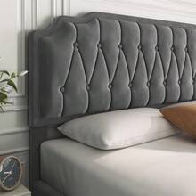 4ft6 Double Upholstered Bed Frame With Adjustable Button Tufted Headboard Veet Fabric Sturdy Wooden Slat Port No Box Spring Needed Dark Grey - DarkGrey - View 8