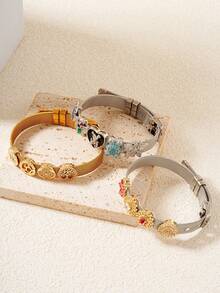 1 pezzo Set di braccialetti in acciaio inossidabile fai-da-te con ciondoli a forma di lettera, petalo, cuore, foglia - Bianco K - Visualizzare 4