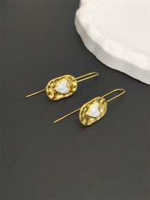 1 Pair Retro Bohemian Style Geometric Hammer Textured Yellow Heart Clip-On Earrings, Suitable As Jewelry Gifts For Women To Wear Daily, Party, Travel - Antique Silver - View 17