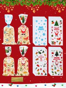 25/50 Stücke Weihnachtsgeschenktüten mit goldenem Bindedraht, Weihnachtsmann Schneeflocken Muster Geschenkverpackungstüten aus klarem Plastik, Fröhliche Weihnachten Party Geschenktüten Dekorationen, Geschenkverpackungszubehör, Kleine Geschenktüten für Weihnachtsfamilientreffen, Weihnachtsküchen Verpackungszubehör, Kleine Verkaufstüten für Weihnachtseinkäufe, 2026 Neujahr Dekoration, Weihnachtsdekoration, Weihnachtsgeschenke, Partybevorzugungen