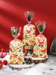 25/50 Stücke Weihnachtsgeschenktüten mit goldenem Bindedraht, Weihnachtsmann Schneeflocken Muster Geschenkverpackungstüten aus klarem Plastik, Fröhliche Weihnachten Party Geschenktüten Dekorationen, Geschenkverpackungszubehör, Kleine Geschenktüten für Weihnachtsfamilientreffen, Weihnachtsküchen Verpackungszubehör, Kleine Verkaufstüten für Weihnachtseinkäufe, 2026 Neujahr Dekoration, Weihnachtsdekoration, Weihnachtsgeschenke, Partybevorzugungen