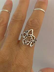 925 Silver Plated Vintage Style Triple Butterfly Ring, Antique Silver Tone Finish, Suitable For Women's Daily Jewelry For Back To School Season - Silver - View 8