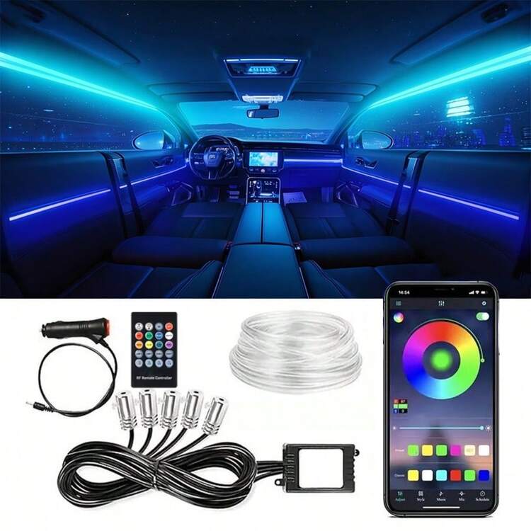 RGB 5-In-1 Ambient Lighting Kit, 236-Inch Fiber Optic 8-Color Car Neon Light, Car Interior Neon LED Light Strip, Car Interior Music Mode Lighting Accessories - Bộ đèn chiếu sáng xung quanh RGB 5 trong 1 - Xem 4