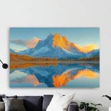 Framed Canvas Minimalist Mountain Sunset Canvas Wall Art - Pine  Framed Reflective Water Scenery With Snow-Capped Peaks & Warm Sky Hues, Ready To Hang Indoor/Outdoor Decor For Living Room, Bedroom, Home Office, Lake House Decor, Tranquil Room Ambiance,  Landscape , 2D Flat, Perfect For Room Decor Living Room Decor - 框架 - 查看 3