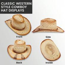 Breezy Summer Style ✨Lightweight & Breathable | Chic Woven Patterns | UV-Shading Wide Brim,Sweat-Proof Inner Band + Statement Hat Band For Comfort & Flair!Perfect For Casual Wear Or Costume Looks-Add Effortless Charm! - 布朗2 - 查看 3