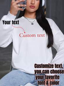 定制秋冬女式运动衫，添加您的文字，选择您喜欢的颜色和字体，设计您自己的个性化印花短袖T恤，周年纪念礼物，情人节，定制礼物，情人节，定制女式上衣，送给女朋友/家人的礼物，母亲节礼物，生日礼物，结婚礼物等。 - 白色 - 查看 2