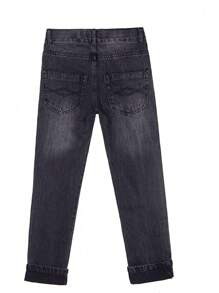 Back To School Boys Adjustable Waist Jeans: Cowboy Low Waist Ripped Cotton Straight Slim Pant - 黑色 - 查看 2