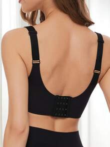 Áo ngực nâng ngực không đường may dành cho nữ, đệm mút vô hình, áo ngực ôm sát màu da, áo ngực không gọng thoải mái thường ngày, áo ngực màu đen trơn cơ bản có thể điều chỉnh, đồ lót hàng ngày che phủ toàn diện, áo lót không đường may. - màu đen - Xem 2