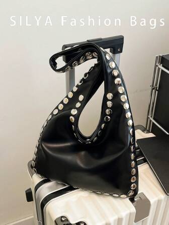 Vinter Nytt Mode Klassisk Joker Enfärgad Hot Girl Style Pu-väska, Vattentät Tyg Stor Kapacitet Axelväska, Motorcykel Vindnit Infälld Design Axelväska, Lämplig För resor, Shopping, festivaler, fester och dejter.