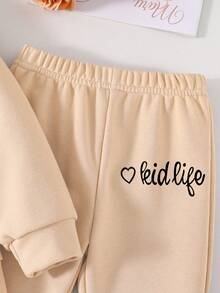 Tween Girl Cartoon Print Crew Neck Sweatshirt And Flare Pants Set - Khaki - View 5