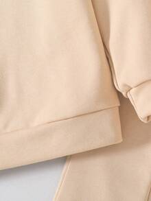 Tween Girl Cartoon Print Crew Neck Sweatshirt And Flare Pants Set - Khaki - View 4