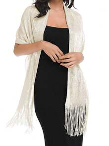 1pc Shiny Silver Thread Flat Shawl With Clasp, Suitable For Brides, Formal Dances, Paired With Evening Gowns, Graduation Ceremonies - White - View 3