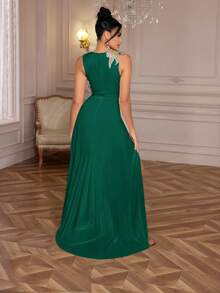 Đầm dạ hội xẻ cao họa tiết hoa 3D thời trang cao cấp cho nữ, Đầm dạ hội trang trọng, Dành cho khách dự tiệc cưới, Tốt nghiệp, Đầm dự tiệc tối, Váy dạ hội - màu xanh lá - Xem 6