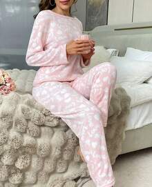 PIJAMA AFELPADA PARA DAMA CONJUNTO DE 2 PIEZAS PANTALON Y PLAYERA DE MANGA LARGA - Rosa - Ver 6