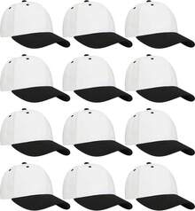 Bulk Lot 12-Pack Adjustable Size Plain Blank Solid Color Baseball Caps - White/Black - View 1