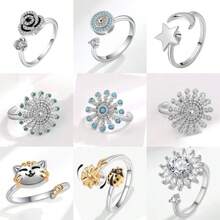 1 件时尚女士缓解焦虑和烦躁戒指，复古花朵，猫戒指，缓解压力，女士指环，抗压婚礼珠宝 - 銀色 - 查看 1