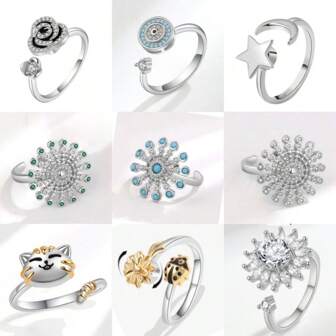 1 pieza de anillo de mujer de moda para aliviar la ansiedad y la irritabilidad, con diseño retro de flor y gato, para aliviar el estrés, anillo de dedo para mujer, joyería anti-estrés para bodas