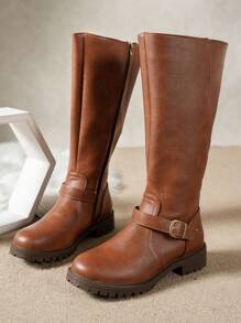 Fall/Winter 2025 Simple Fashion Women Over-The-Knee Boots, Anti-Slip Comfortable Versatile Square Buckle Decor British Style Plus Size Riding Boots,Western Boots