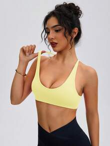 ATTRACO Women's Sports Bra, Deep V-Neck, Criss-Cross Open Back Design, Suitable For Outdoor Sports, Casual Running, Fitness, Pilates And Other Activities Spring - Yellow - View 3