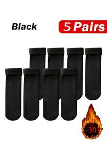 5双加厚保暖针织袜，中筒防滑雪袜，蓬松内里，冬季圣诞礼物