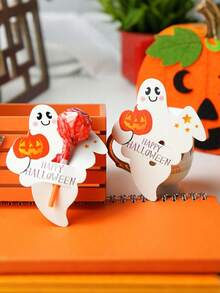 25/50/100 buc suport de hârtie pentru acadele de Halloween, suport pentru acadele cu dovleac fantomă de Halloween, etichetă de hârtie pentru acadele cu dovleac fantomă, suport pentru bomboane de ciocolată, accesorii de decorare pentru ambalaje, accesorii DIY pentru petrecere de Halloween, cadouri de decorare pentru casă, cadouri de petrecere, suport de hârtie pentru acadele cu dovleac fantomă, card de decorare DIY