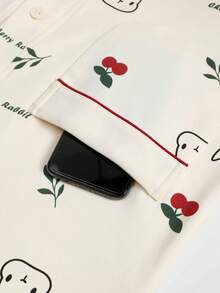 [PONX]2pcs Women V-Neck Pajama Set, Long Sleeve Top And Pants, Soft Homewear For Spring And Autumn, Fall Winter Clothes - Beige - View 7