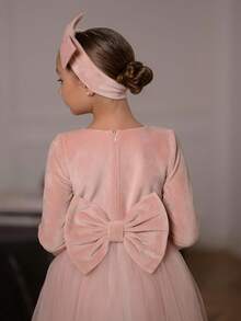 Vestido elegante de terciopelo rosa con lazo y cisne para niña preadolescente, vestido de princesa adecuado para fiesta de cumpleaños, banquete, baile de graduación, dama de honor de boda, Acción de Gracias, graduación - Rosa Pálido - Ver 6