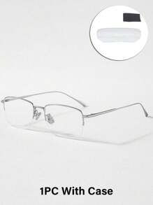 Ultra Light Half Frame Anti Fatigue Glasses For Men Women Non-Prescription Pc Lenses Fashion Glasses, Rectangular Design, Stainless Steel Material, Suitable For Various Occasion, Glasses Case Included - Multicolor - View 15