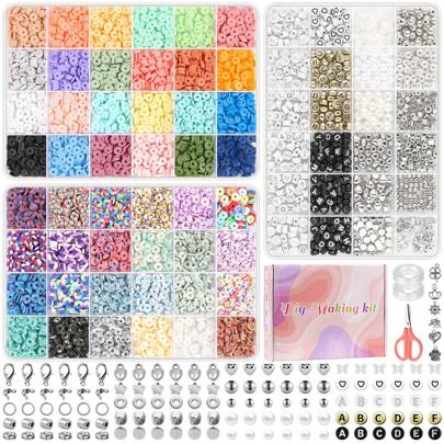 5579pcs Polymer Clay Beaded Bracelet Kit, 48 Colors Soft Clay Beads With 24 Compartments Silver Letter Beads & Spacer Beads, DIY Jewelry Bracelet Earrings Craft Making, Great Gift For Girls