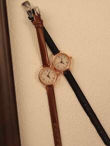 1pc/Set Vintage Casual Elegant Women's Leather Watch, Fashionable Refined Round Dial, Suitable For Daily Wear And Other Occasions To Decorate The Wrist, Perfect Gift For Holidays And Birthdays - Multicolor - View 2