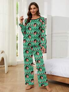 Printstory Customized Women's Pajama Set, Personalized With Any Pattern, Unique Custom Gift, Suitable For Family And Friends, Christmas - Green - View 4