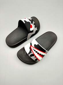 1 双儿童卡通 PVC 防滑平底拖鞋，适合室内/室外、家居、浴室、夏季 - 灰色 - 查看 8