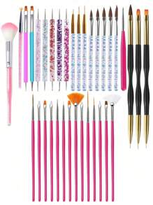 35/31pcs Professional Nail Art Brush Set - 3D Gel Brushes, Acrylic Brushes, Salon-Grade Nail Tools, Suitable For Home Manicure And Salon Use - Multicolor - View 16