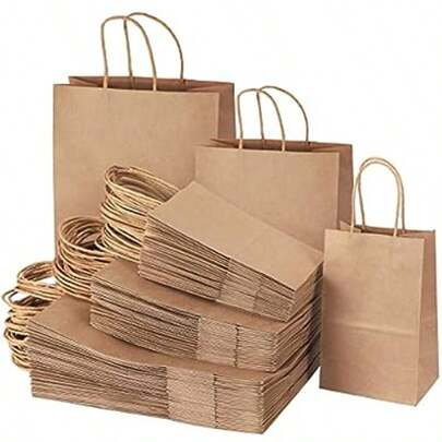 HOT BARGAINS 50 X Brown / White Paper Bags With Round Handles | Takeaway Carriers