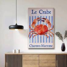Framed Le Crabe Print, Blue Nautical, Aesthetic Kitchen Decor, French Seafood Poster, Dinner Party, Vintage Style, Retro Food Print, Lobster Crab.Home Living Room Office Wall Decor, Perfect Gift And Wall Decoration, Room Decor, Wall Art Decor, Wall Decor, Living Room.