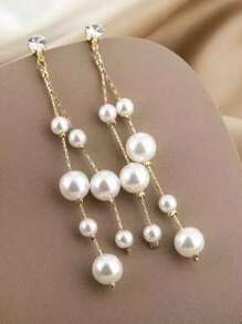 1 Pair Stainless Steel 18K Plated Pearl Earrings, Minimalist Design Suitable For Festivals, Parties, Dates, And Office Wear