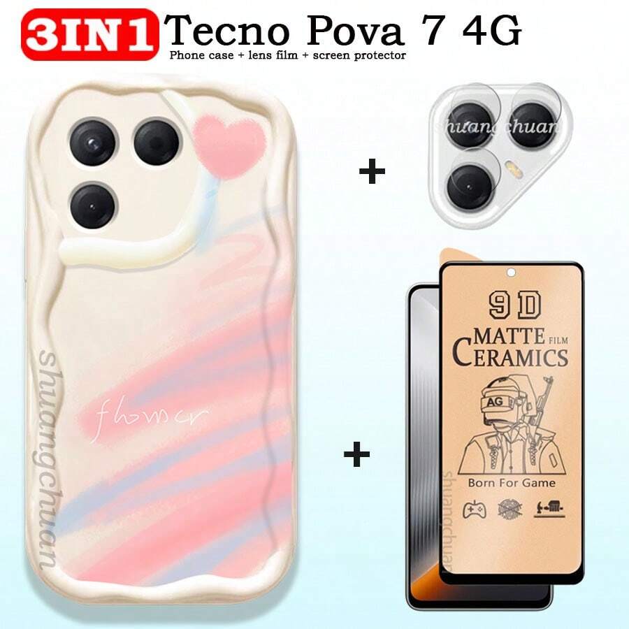 3 trong 1 cho Pova 7: Miếng dán màn hình, Miếng dán màn hình riêng tư, Ốp lưng điện thoại Pova 7 4G - Ốp lưng điện thoại chống rơi màu kem chuyển màu nước, Màng phim mềm mờ, Màng phim gốm, Màng phim ống kính Bảo vệ màn hình thiết yếu, Dùng cho kính chắn gió hàng ngày, Văn phòng, Gia đình Miếng dán màn hình điện thoại Phụ kiện điện thoại Chống nước Chống sốc Chống xước Chống bám vân tay Bao phủ toàn bộ
