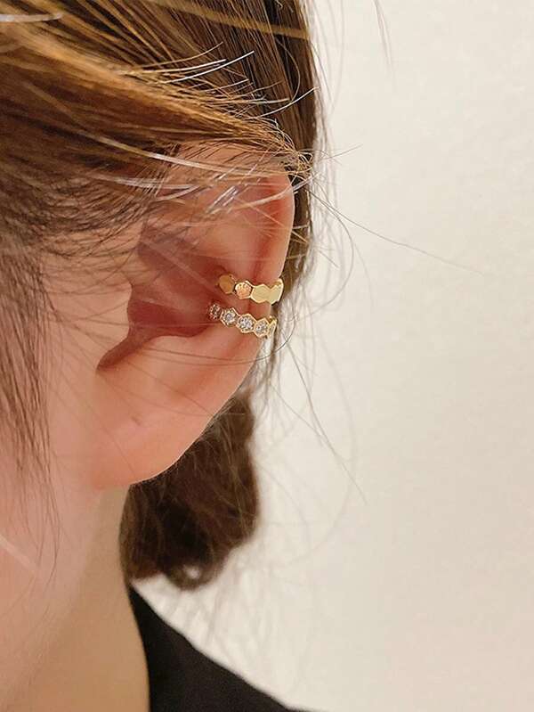 2pcs Minimalist Metal Texture Fashion Versatile Casual Elegant Women Ear Cuffs
