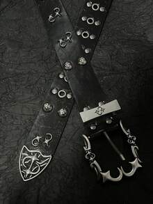 1条朋克复古铆钉腰带，哥特金属扣/朋克月亮星星扣Y2K腰带/时尚简约男士腰带/Y2K土星合金扣男士腰带/黑色皮革男士工装商务腰带，适合日常搭配休闲裤，以及秋季、万圣节、秋冬季配饰，适合青少年、青年、男士，休闲、户外、运动、度假、毕业礼物、生日、日常穿着 - 時尚 - 查看 6