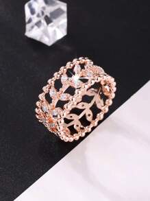 1pc Luxury Elegant Sparkling Wide Band Cubic Zirconia Ring, Suitable For Mother's Day, Birthday, Party, Wedding, Engagement, Holiday Surprise