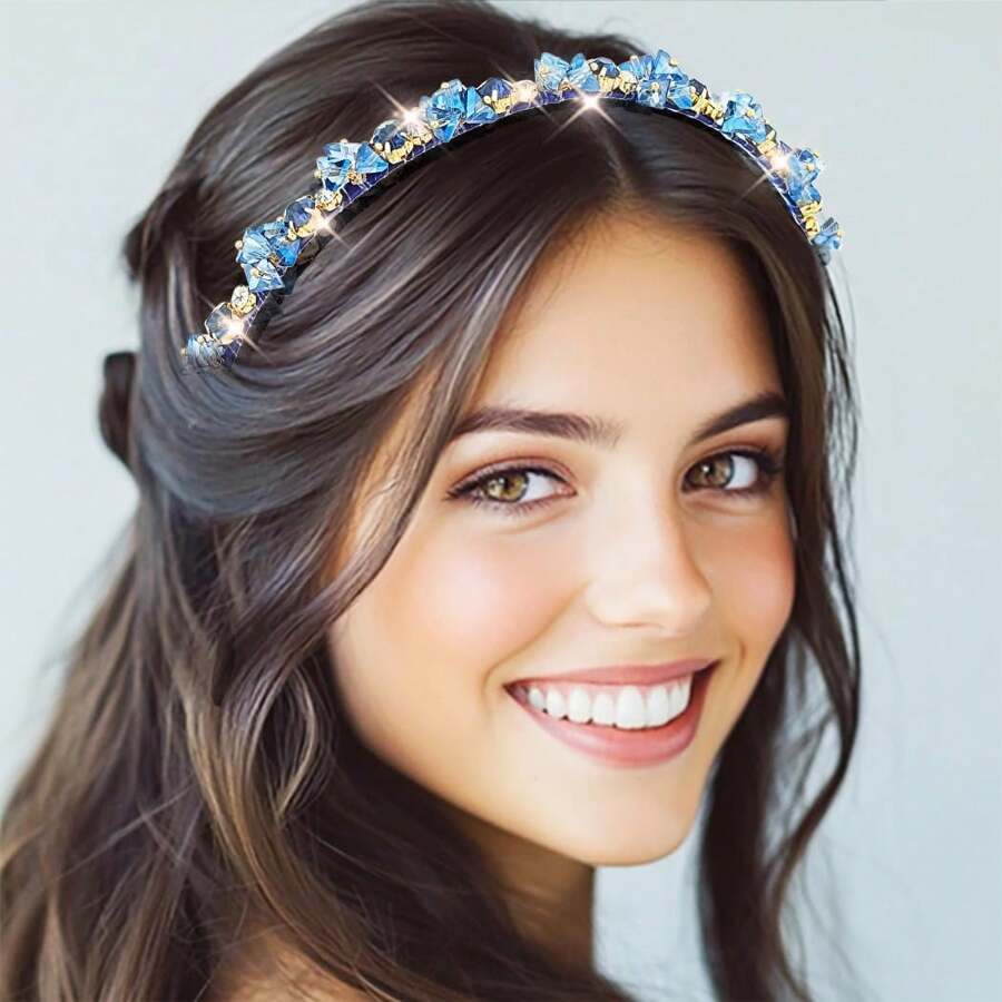 优雅蓝色水晶头带女士发饰，适合婚礼、新娘和伴娘礼物 - 迷人头饰、万圣节服装配饰和节日/生日假期必备配饰