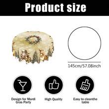 1 pieza Mantel de poliéster con tema navideño, diámetro redondo de 145cm (57.08 pulgadas), rectangular de 140x180cm (55.11 pulgadas x 70.87 pulgadas), mantel redondo de poliéster dorado con diseño de muñeco de nieve, Papá Noel y árbol de Navidad dorado, mantel para mesa de comedor, decoración navideña, decoración para reuniones y fiestas navideñas en el hogar.