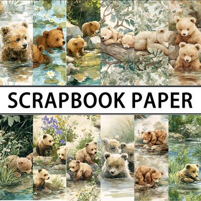 24/36 stuks 5,9 * 5,9 inch schattige beer scrapbook papierblok, schattige beer speelt in het water ontwerp scrapbookpapier, enkelzijdige scrapbook papierset, geschikt voor Bullet Journaling DIY decoratieve achtergrond kaarten maken scrapbookbenodigdheden