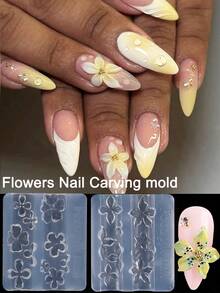 芙蓉花和百合花指甲雕刻模具 2 件可爱浮雕 Y2K 芙蓉花百合花花瓣饰物图案设计模板 DIY 美甲脱模工具 美甲用品、美甲用品、美甲工具、美甲工具、返校、指甲、按压指甲用美甲工具