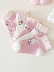 5 Paar Mädchen Dünne Knöchelsocken für Herbst - atmungsaktiv mit Cartoon Hasen Muster, leichte Socken für alle Jahreszeiten, Lässig Socken, lustige Socken
