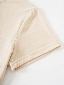 万圣节圣诞夜惊魂休闲南瓜蝴蝶结蕾丝印花圆领短袖女式T恤 - 淺杏色 - 查看 4