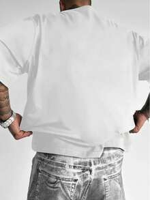 Krometka 男士个性化街头标语和火焰图案短袖上衣，艺术 - 白色 - 查看 7